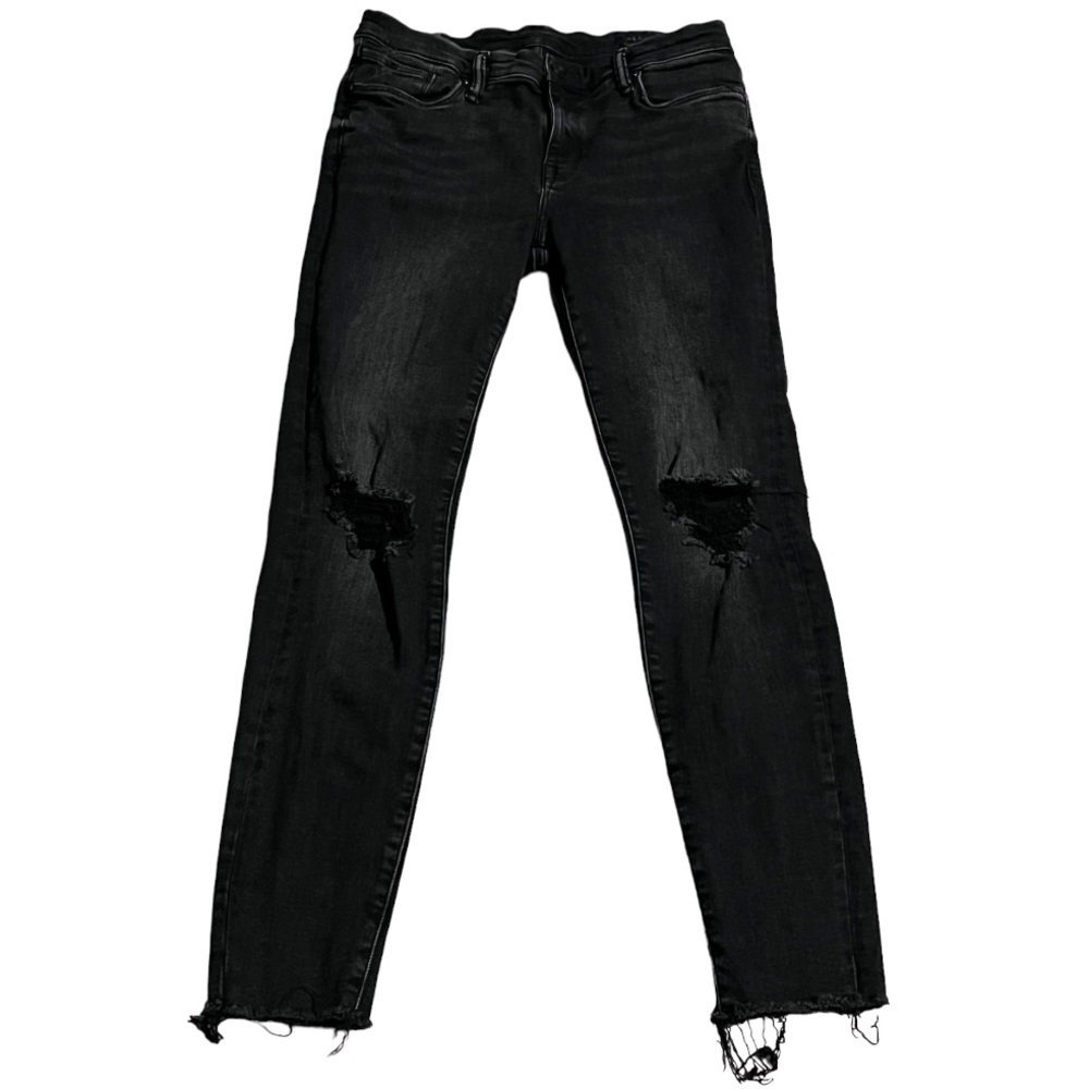 AllSaints Grace W29 Black Skinny Jeans Distressed Raw Hem Stretch Denim